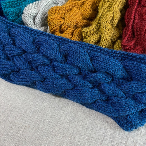 ケーブル編みウールニットヘアバンド/ターバン/col. プルシアンブルー