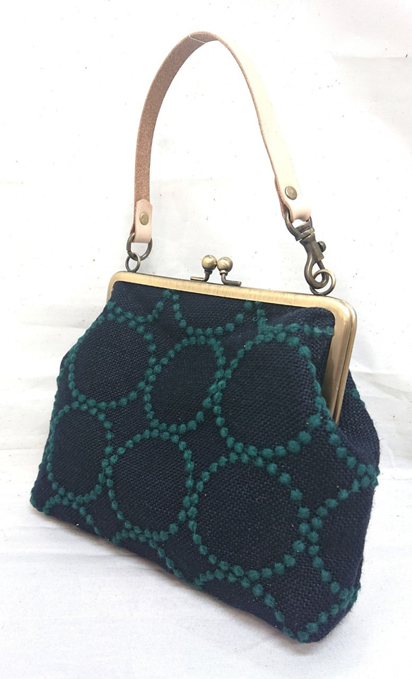 [免運費] Mina Perhonen / Tambourine Navy x Green 15cm Gamaguchi Mul 第1張的照片