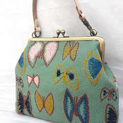 送料無料】ミナペルホネン/スカイフラワーグリーン 15cmがま口マルチ