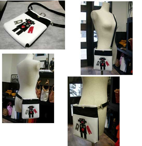 包郵 Scisssor L 皮革 x 帆布機器人黑色 x 白色，腰包，手袋，肩部，帆布，牛皮，原版 第2張的照片