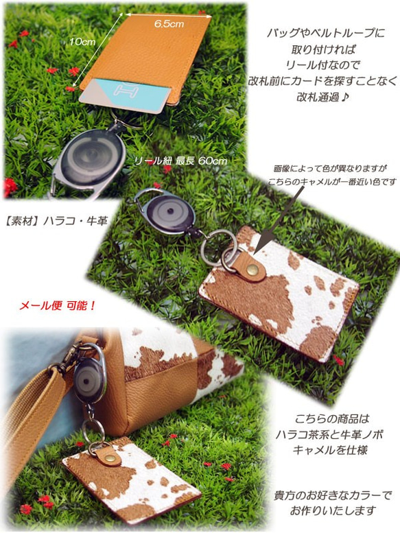免運費 [我們將按照您的顏色製作] Harako &amp; 帶捲軸的皮革通行證盒、普通盒、ICOCA、SUICA、錢卡 第3張的照片