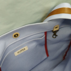 送料無料　倉敷帆布サックスと本革ブラウン　オリジナルガマ口ポケット付き斜めがけショルダー 3枚目の画像