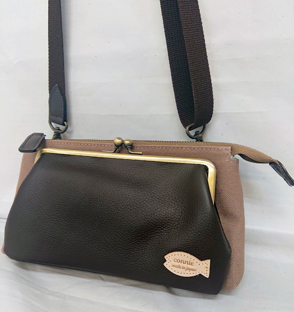 送料無料【貴方のカラーでお作りします】倉敷帆布と本革がまくちポケット付きお財布ポシェットオリジナル