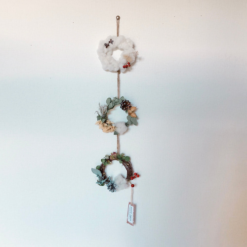 ユーカリ　コットンのミニリース SALE】ミニリース ガーランド ミニリース3連 コットン ユーカリ ドライ