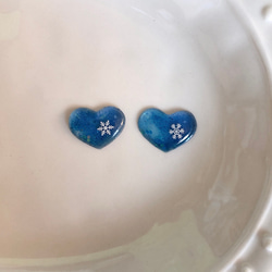 雪の結晶 ハート ブルー ピアス✩イヤリング 2枚目の画像