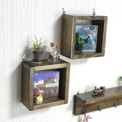 木製 壁掛け ボックス シェルフ 2個（ライト ウォルナット） 5枚目の画像