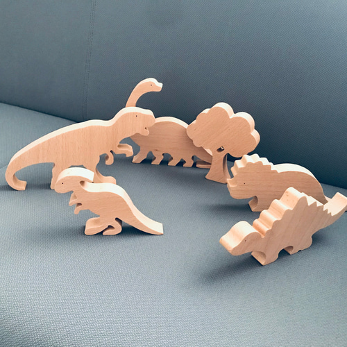 WOODEN CRAFTS橙大恐竜の引きひも（木のおもちゃ）（312Or