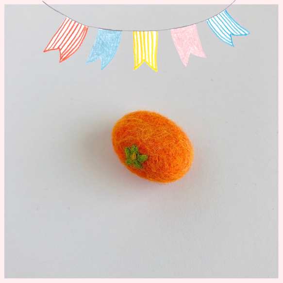 【受注生産】羊毛フェルト　コロンと丸い　みかん　ブローチ　オレンジ色 6枚目の画像