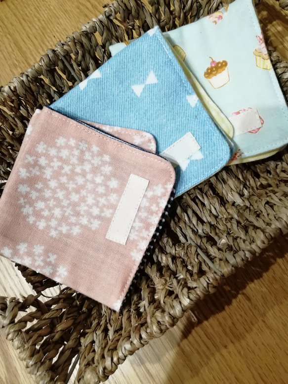 ハンドメイド 名札付きガーゼハンカチ 3枚セット 女の子柄 ハンカチ  