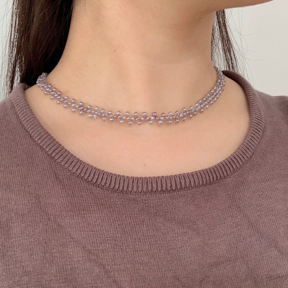クリアグレーのシンプルビーズステッチチョーカー チョーカー
