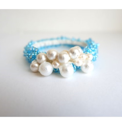 Aquamarine×Cotton pearl＊シュシュ 3枚目の画像