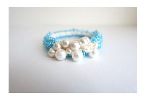 Aquamarine×Cotton pearl＊シュシュ 3枚目の画像