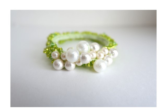 Yellowgreen×Cotton pearl＊シュシュ 4枚目の画像