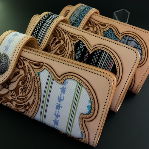 GODANE カービング　レザー 長財布　　06c14 GODANE ゴダン ハンドメイド サドルレザー透彫りカービング長