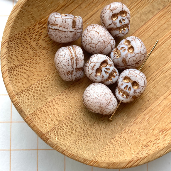 12×9ミリ 8個】スカル ドクロ マットブラウン チェコビーズ S126