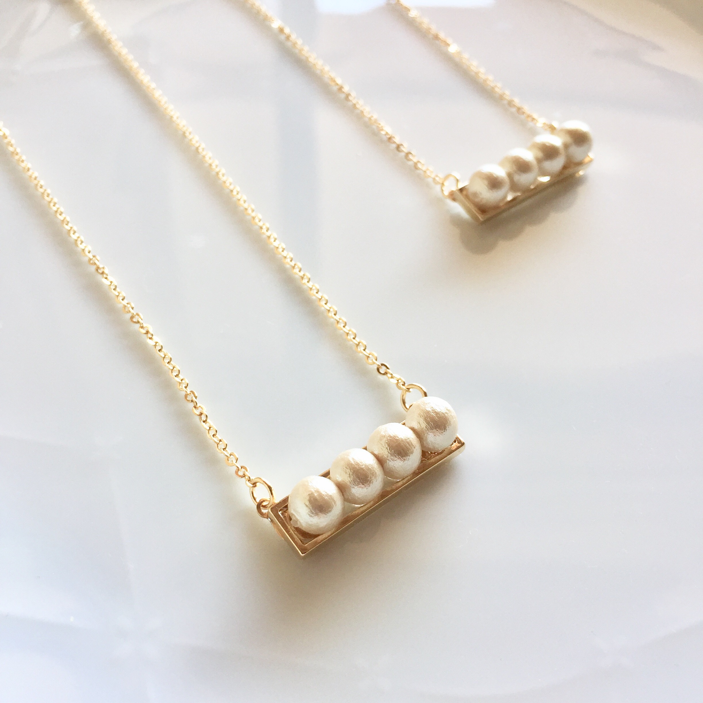 コットンパールネックレス(46cm) (ホワイト＊シルバー