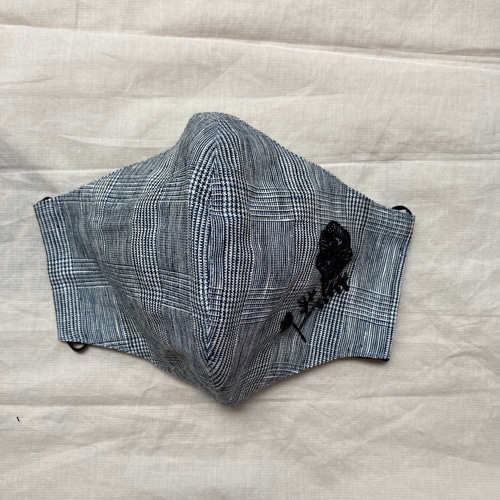 送料無料】受注生産 手刺繍マスク モノトーン 布マスク 麻マスク