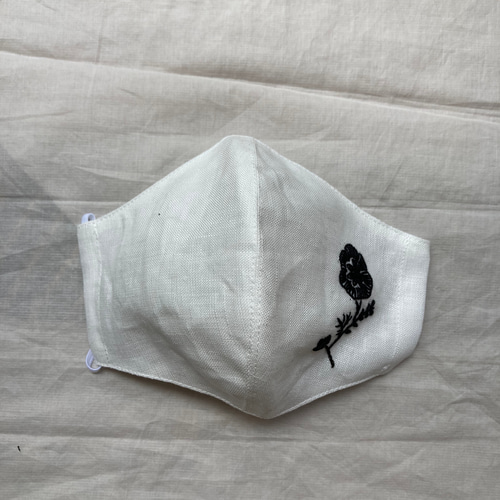 送料無料】受注生産 手刺繍マスク モノトーン 布マスク 麻マスク
