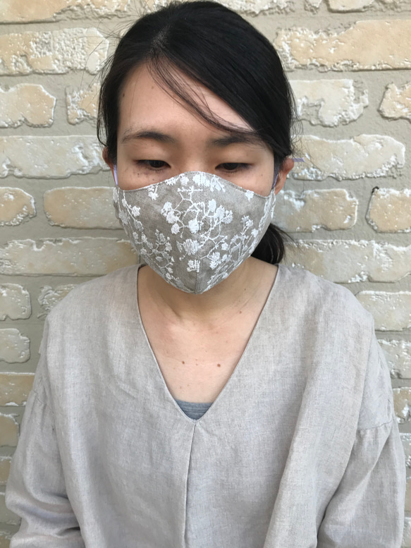 女性用　大人の刺繍マスク　麻マスク　布マスク　送料無料 5枚目の画像