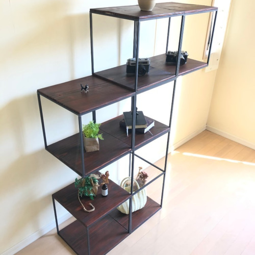 ふとし　アイアンラック アイアンキューブ✘2 ブラック アイアン脚 X型 ブラック 60mm角