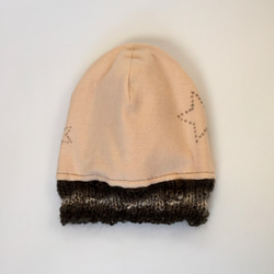レッド x モカのニット帽（リバーシブル） 3枚目の画像