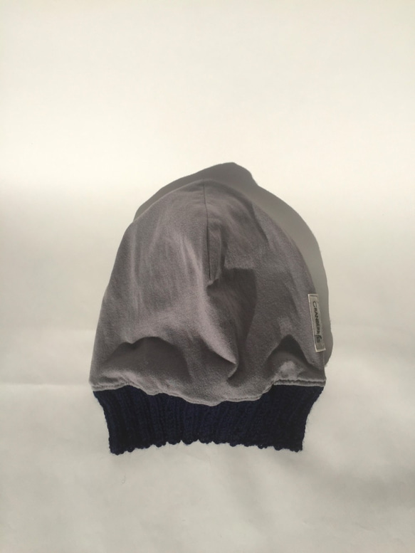 送料無料♡　ネイビーブルーxウールのニット帽（リバーシブル） 4枚目の画像