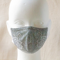 SALE!華！フラワーレースマスク　グレー　耳にやさしい＆抗菌〈竹綿ガーゼ〉 2枚目の画像
