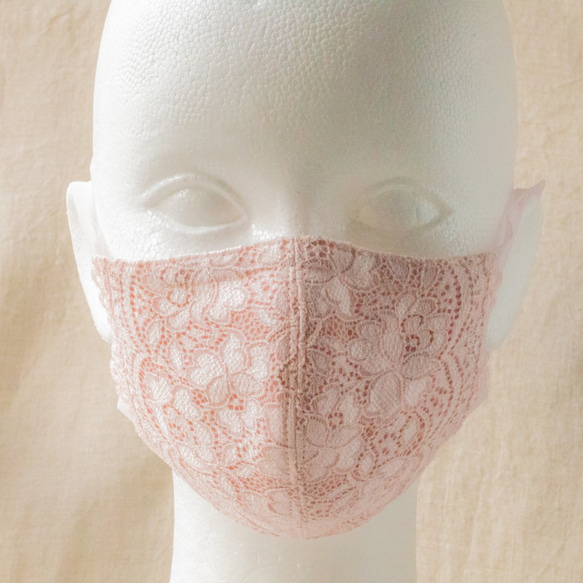SALE!華！フラワーレースマスク　ピンク　耳にやさしい＆抗菌〈竹綿ガーゼ〉 2枚目の画像