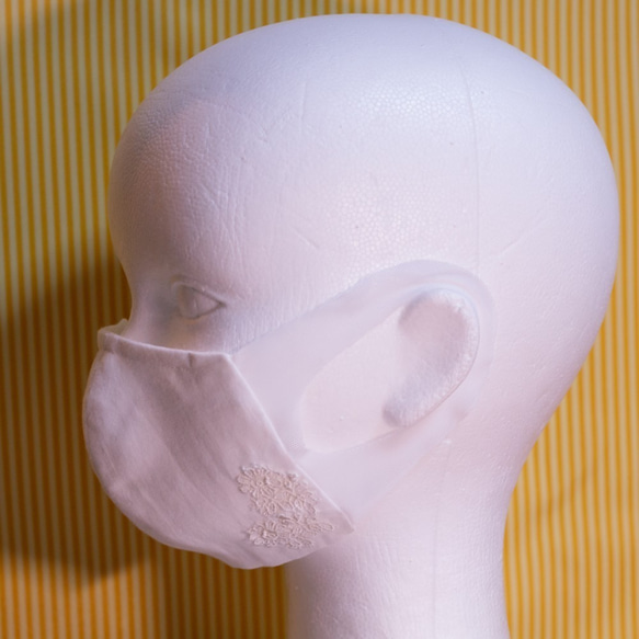 耳が痛くならない立体マスク　綿ガーゼ・レース　ハンドメイド 3枚目の画像