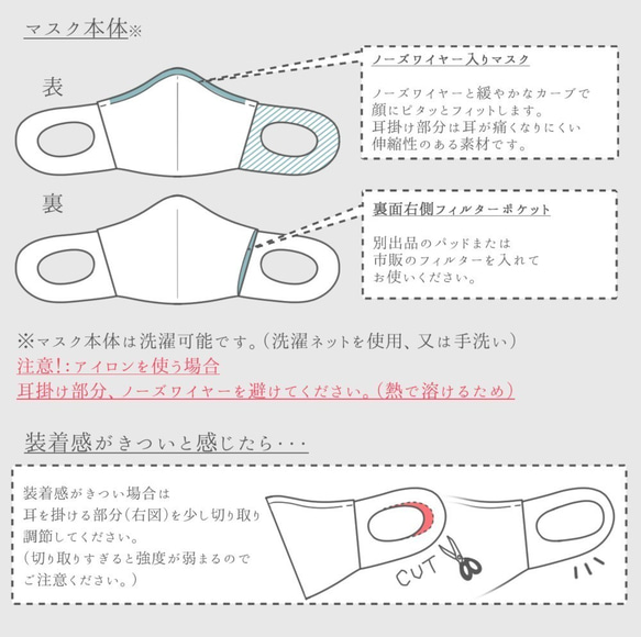 オーダー分◆夏用 耳が痛くならないクール＆ドライ抗菌防臭素材コットンローンフラワーレース立体マスク 5枚目の画像