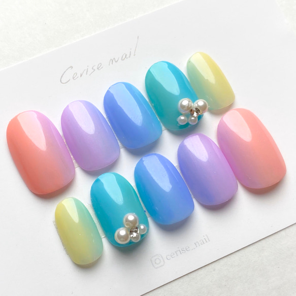 春ネイル★パステルカラフル★ミラーフレンチ フレンチネイルはカラフルに！ 春を呼びこむフレンチネイルデザイン29