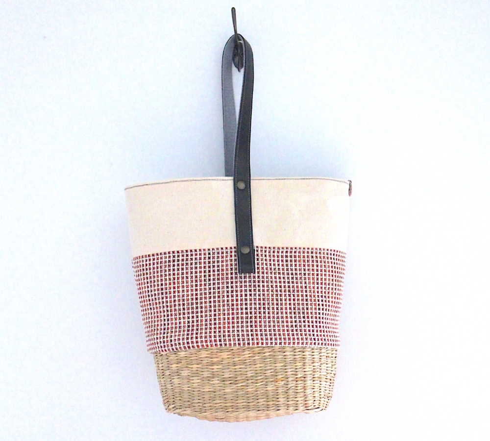 帆布とシーグラスのワンショルダーかごバッグ (X2-3)