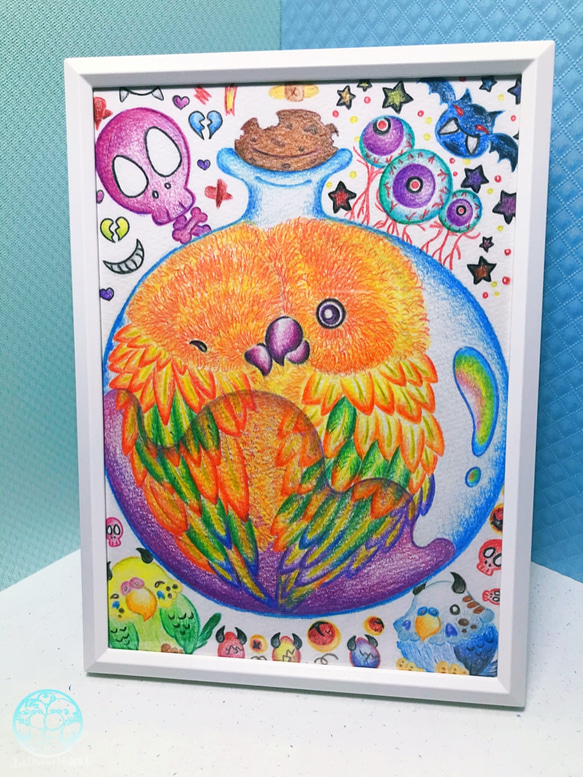 !!鳥の飼い主の手描き型★魔法のポーション★黄金の太陽のオウムのオウムの色鉛筆ペットの鳥の手描きの家の装飾のポーション 5枚目の画像