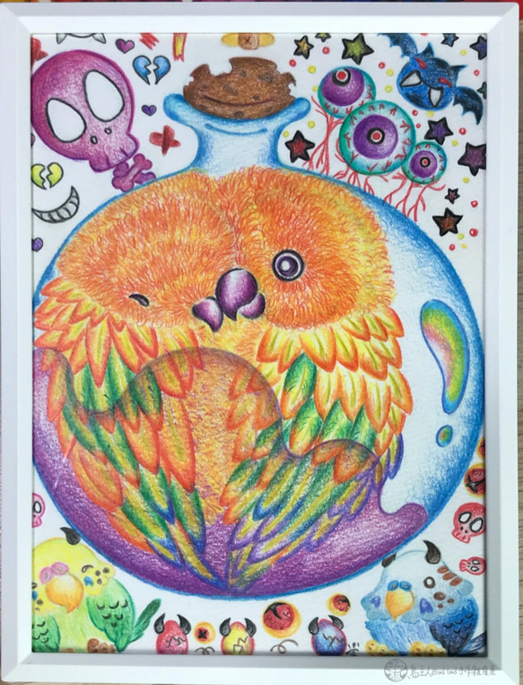 !!鳥の飼い主の手描き型★魔法のポーション★黄金の太陽のオウムのオウムの色鉛筆ペットの鳥の手描きの家の装飾のポーション 6枚目の画像