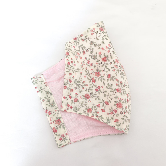 小花柄　立体マスク　大きめサイズ　可愛い　オシャレ　コットン　ダブルガーゼ　ピンク 6枚目の画像