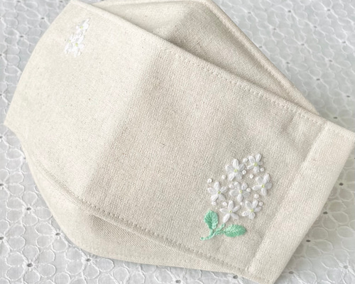 受注生産☆ジャスミン 手刺繍☆布マスク 抗ウイルス加工メッシュ