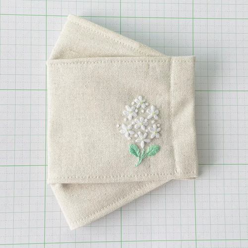 受注生産☆ジャスミン 手刺繍☆布マスク 抗ウイルス加工メッシュ