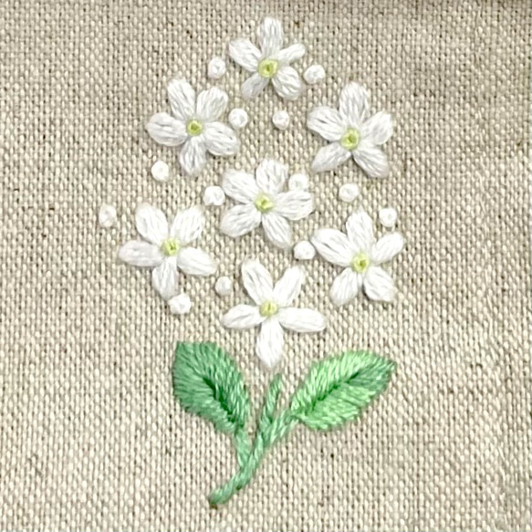 受注生産☆ジャスミン　手刺繍☆布マスク　抗ウイルス加工メッシュ生地使用　日焼け防止　花粉症　大臣風　 6枚目の画像