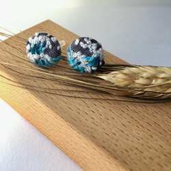 浪花刺繡耳環 Waves Embroidery Pierce｜可訂製 第3張的照片