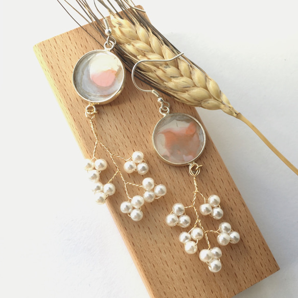 粉灰樹脂流珠耳環 Grey & Pink resin Earrings |可訂製 第1張的照片