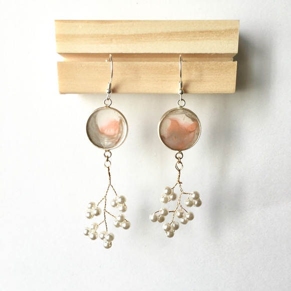 粉灰樹脂流珠耳環 Grey & Pink resin Earrings |可訂製 第2張的照片