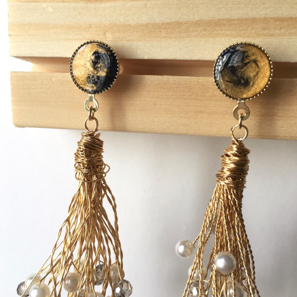 黑金散珠樹脂耳環 Black & gold resin Earrings |可訂製 第1張的照片