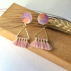 粉紫流蘇樹脂耳環 Pink & purple  resin Earrings |可訂製 第1張的照片