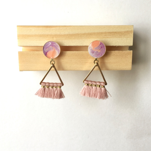 粉紫流蘇樹脂耳環 Pink & purple  resin Earrings |可訂製 第2張的照片