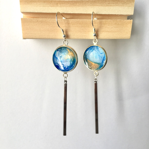 藍金星球樹脂耳環 Blue & gold planet resin Earrings |可訂製 第4張的照片