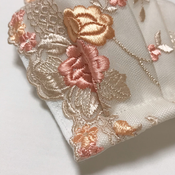 Rose×beige orange  刺繍レース　布マスク　プリーツマスク　ワイヤー入り　マスク　ノーズワイヤー 4枚目の画像