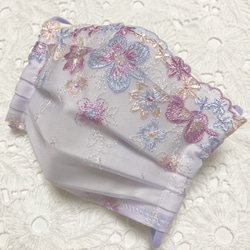 purple flower 刺繍レース　布マスク　プリーツマスク　ワイヤー入り　マスク　ノーズワイヤー 2枚目の画像