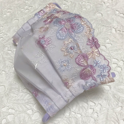 purple flower 刺繍レース　布マスク　プリーツマスク　ワイヤー入り　マスク　ノーズワイヤー 4枚目の画像