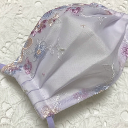 purple flower 刺繍レース　布マスク　プリーツマスク　ワイヤー入り　マスク　ノーズワイヤー 6枚目の画像