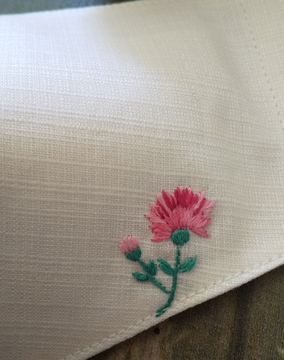 花刺繍 立体マスク リネン 綿 オフホワイト 2枚目の画像